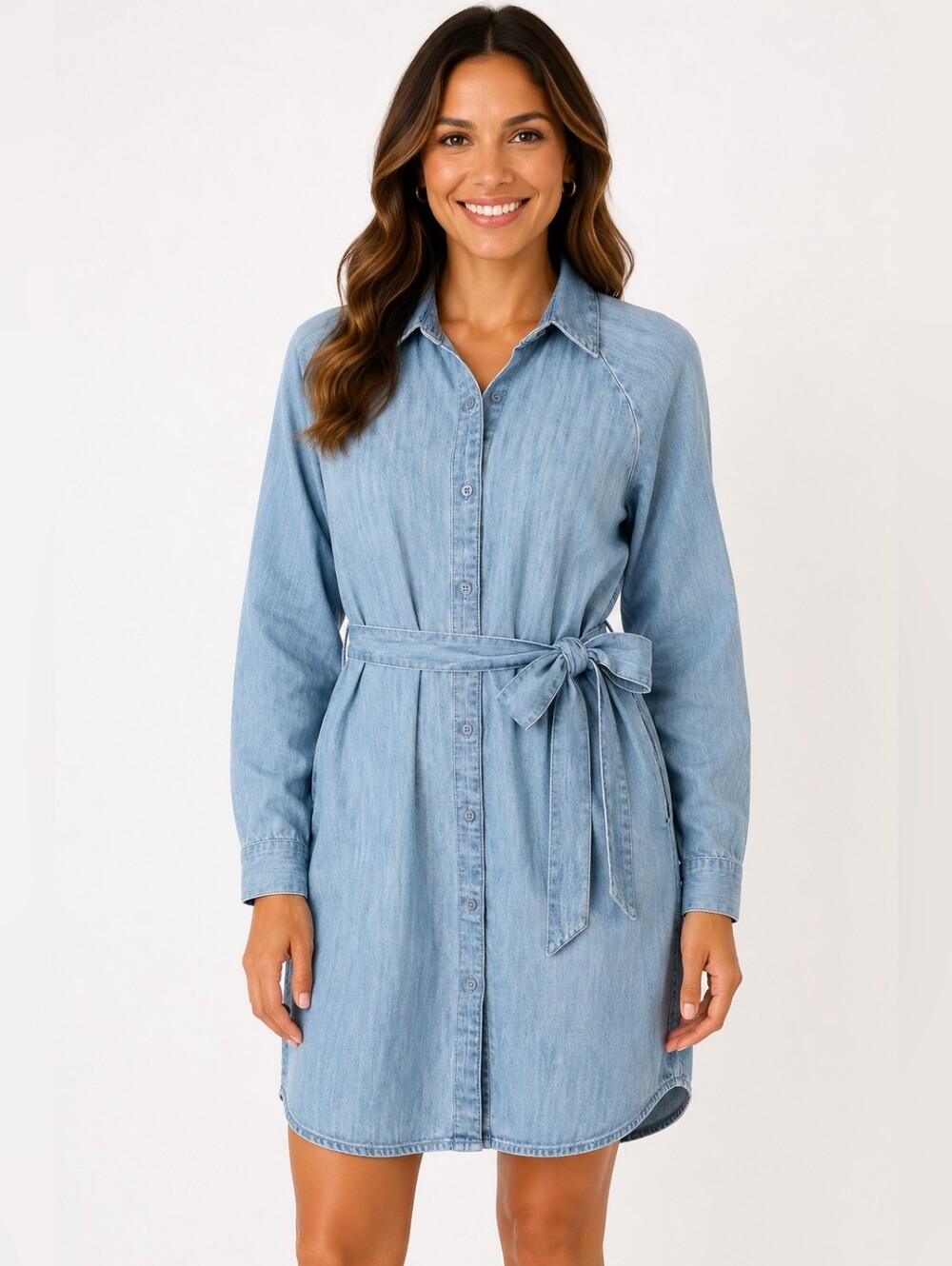 Express Denim Shirt Dress Tie Waist‎ Button Front Chambray Size Small